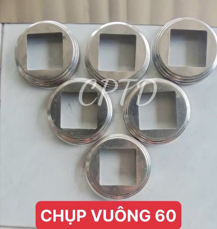 CHỤP VUÔNG 60 INOX304 ( TRÒN NGOÀI, CHỤP ĐẾ 3 TẦNG)