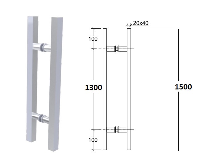 TAY CỬA KÍNH HỘP 20x40 CHỮ H INOX304 1.5MÉT