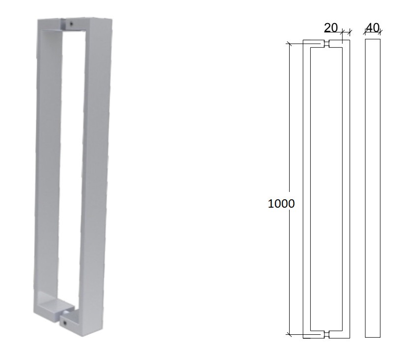 TAY CỬA KÍNH HỘP 20x40 CHỮ NHẬT INOX304 1.5MÉT