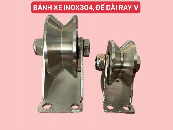 BÁNH XE CHO CỬA CỔNG TRƯỢT, CỔNG LÙA INOX304, RAY V DÀI LOẠI 5 phân (16x48)