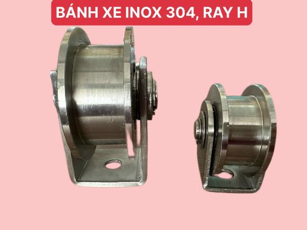 BÁNH XE CHO CỬA CỔNG TRƯỢT, CỔNG LÙA INOX304, RAY H ĐẾ NGẮN, 5 phân (16x48)