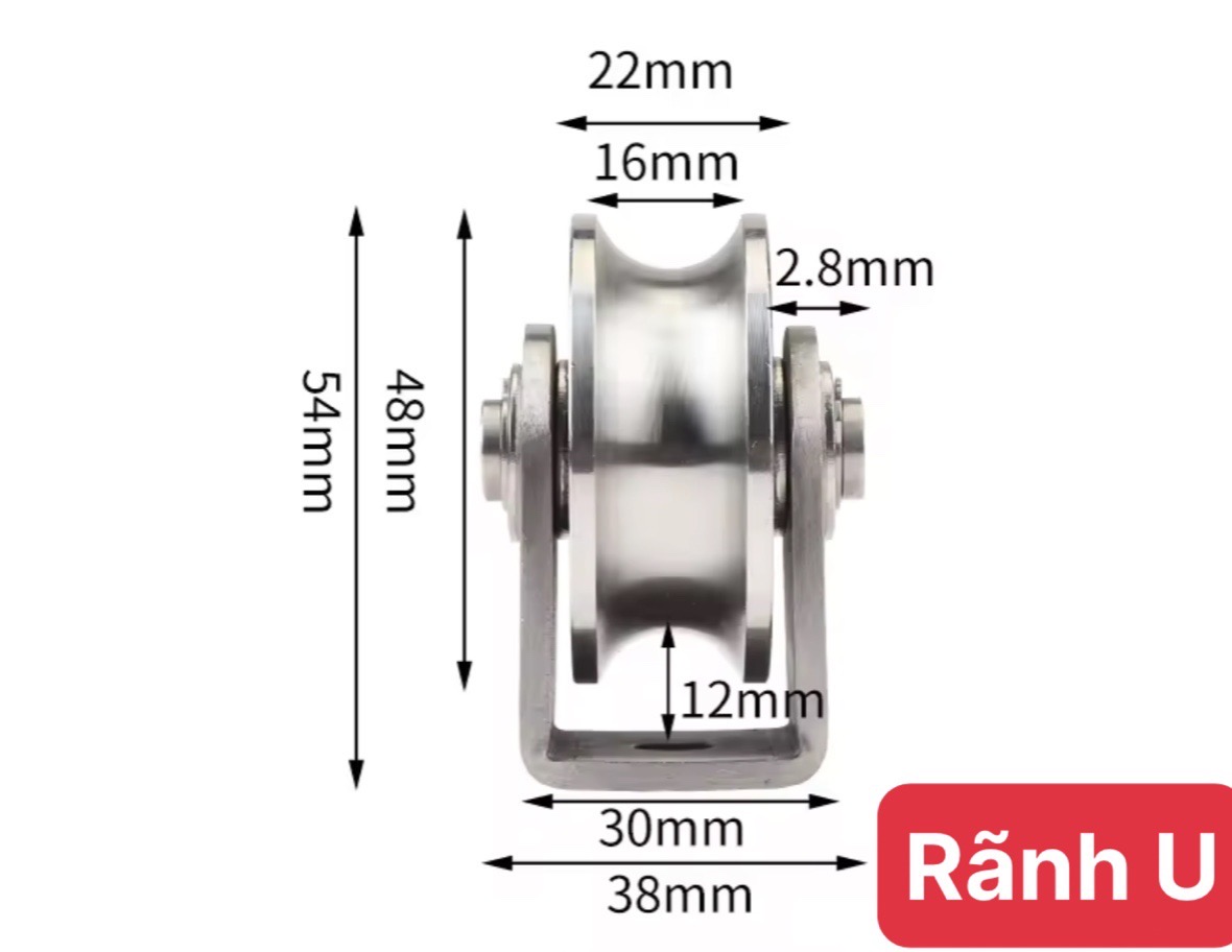 BÁNH XE RAY U, 5 PHÂN ĐẾ NGẮN, INOX304 (16x48)