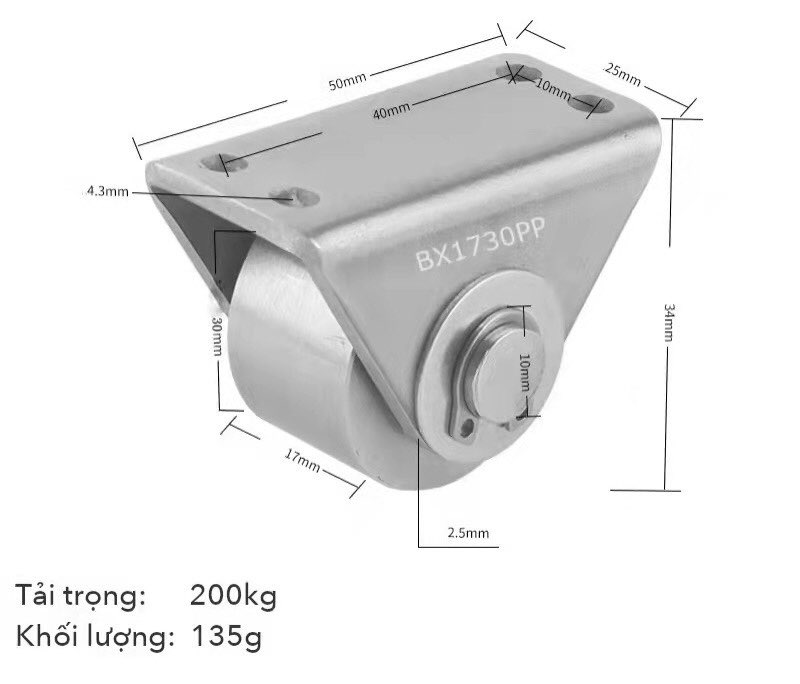 BÁNH XE INOX ĐẶC, TẢI TRỌNG 200Kg/1bánh, inox nguyên khối 304