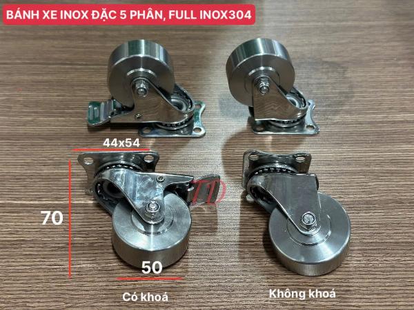 BÁNH XE INOX ĐẶC FULL INOX304, 5 phân- XOAY CÓ KHOÁ