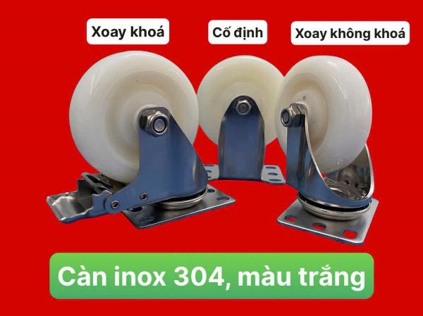 BÁNH XE CÀN INOX304, xoay không khoá màu trắng